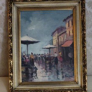 Rare Vintage Oil Painting W/ Gold colored Frame Sgd. by "VENEZIA" . (Original)